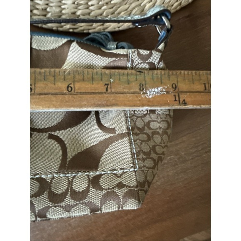 Vintage Brown Blue Coach Patchwork Logo Canvas Mini Handbag Suede Details Y2K - Picture 11 of 13